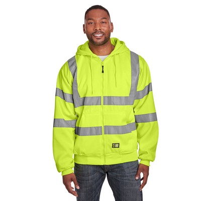 Berne Apparel Men's Tall Hi-Vis Class 3 Lined Full-Zip Hooded Sweatshirt